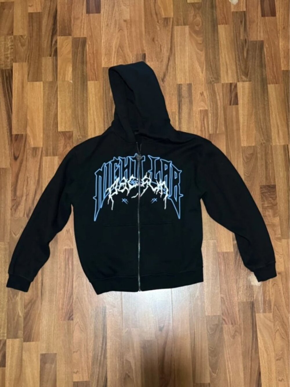 Black Graphic Zip Up Hoodie Size L